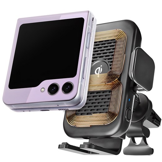 스마텍스 Z플립 5 6 앤 폴드 호환 15W 차량용 듀얼코일 고속 무선 충전 거치대, 단일색상, CI38