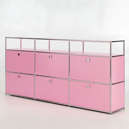 미드퍼 하이 트리플 철제 미드센츄리 모듈 수납장 2250x400x990, 2단, 핑크, 핑크