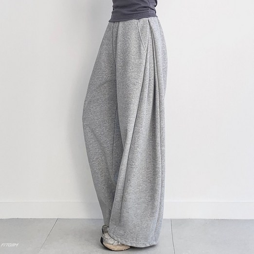 FITOJIM 여성 사이드 핀턱 밴딩 와이드 팬츠 트레이닝 바지