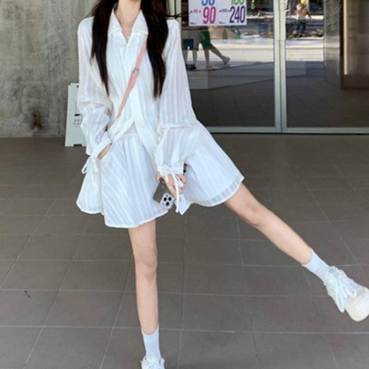 긴팔 셔츠 블라우스 원피스 숏팬츠 투피스 세트