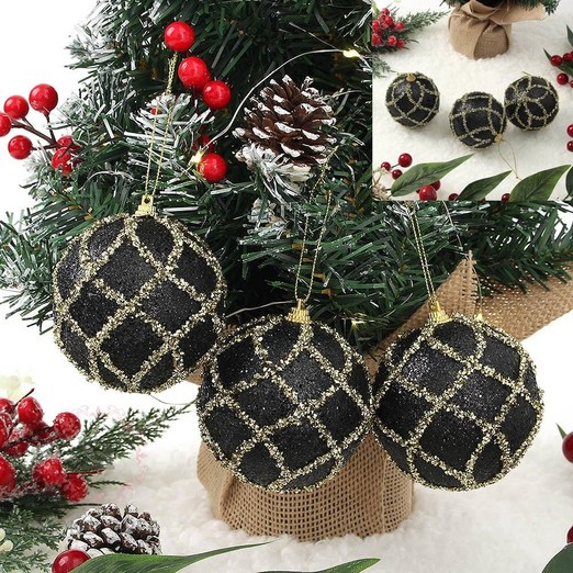 MT 3p세트 블랙시크 장식볼 8cm 트리오너먼트크리스탈 장식세트