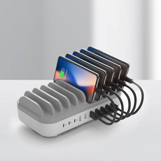 미라클엠 10포트 120W 고속 멀티 충전기 10구충전기  C타입 케이블 10P, 화이트그레이, 1개