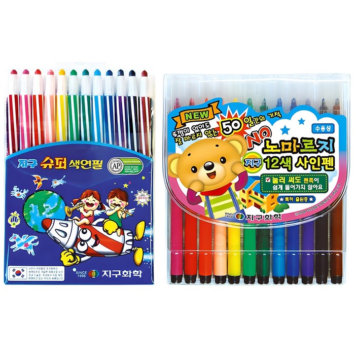 지구화학 슈퍼 색연필 + 노마르지 사인펜 세트, 1세트, 12색