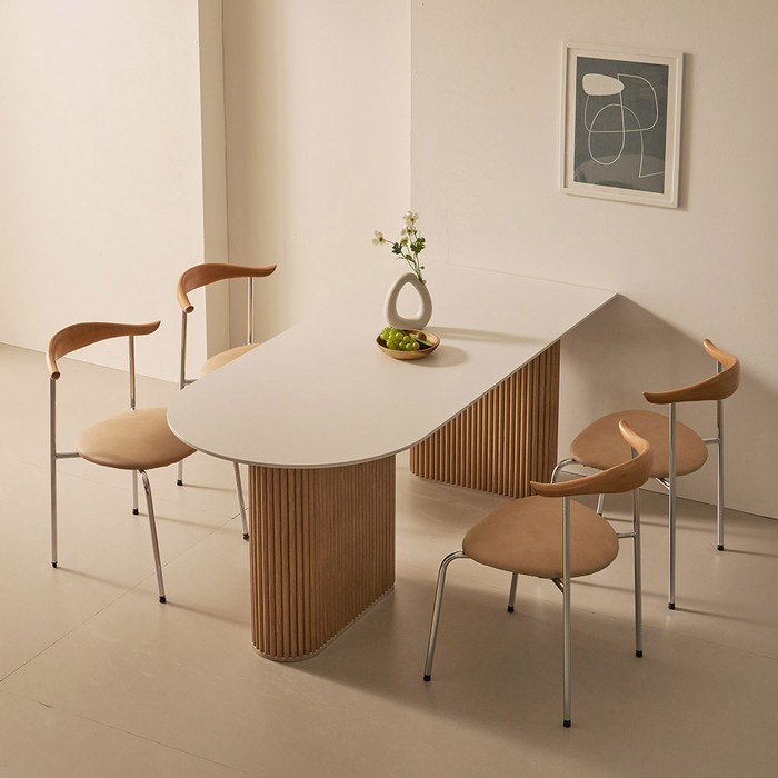 제이픽스 그레이스 세라믹 반타원 테이블, 네추럴  화이트  네추럴우드, 6인용