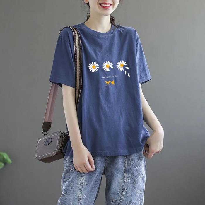 유토밸런 여성용 국화 반팔 티셔츠 - 투데이밈