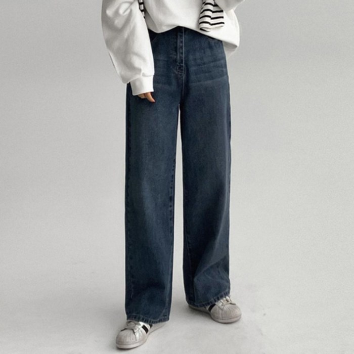 여성용 150160 키작녀 크로프 데님 와이드 롱 팬츠