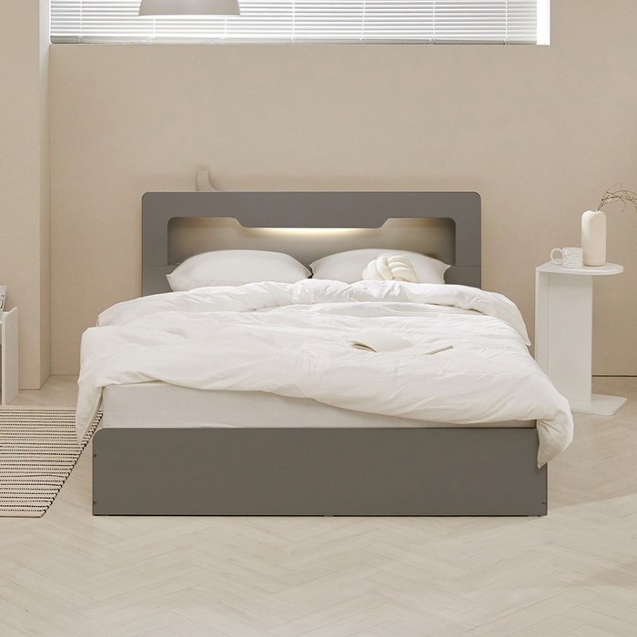 파로마 아몬드 수납 헤드 평상형 침대  매트리스 방문설치, 그레이