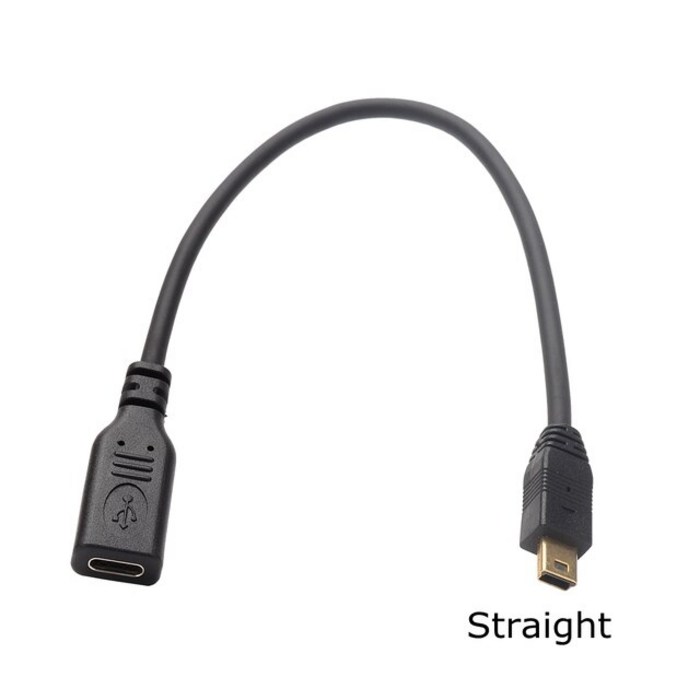 25cm 금도금 3a 90도 위 아래 왼쪽 직각 미니 usb 5pin 남성 usb type-c 여성 데이터 충전 짧은 케이블