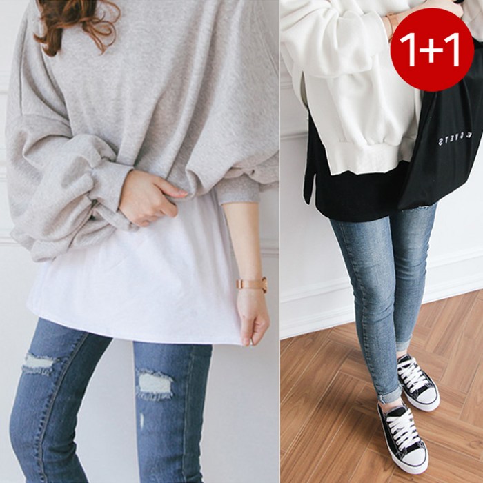 1+1 남녀공용 빅사이즈 2XL 페이크 레이어드 3color 티셔츠