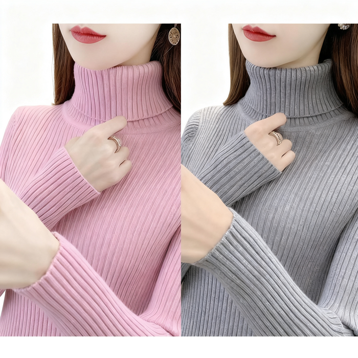 11 여성 목폴라 니트 스웨터 캐주얼 가을 겨울 도톰 터틀넥 상의 루즈핏 이너 니트티 기질 하이넥 니트 스웨터 2P CY