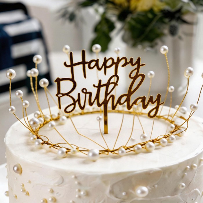 메리블룸 진주 티아라 생일 케이크 토퍼 세트 왕관 장식 6종