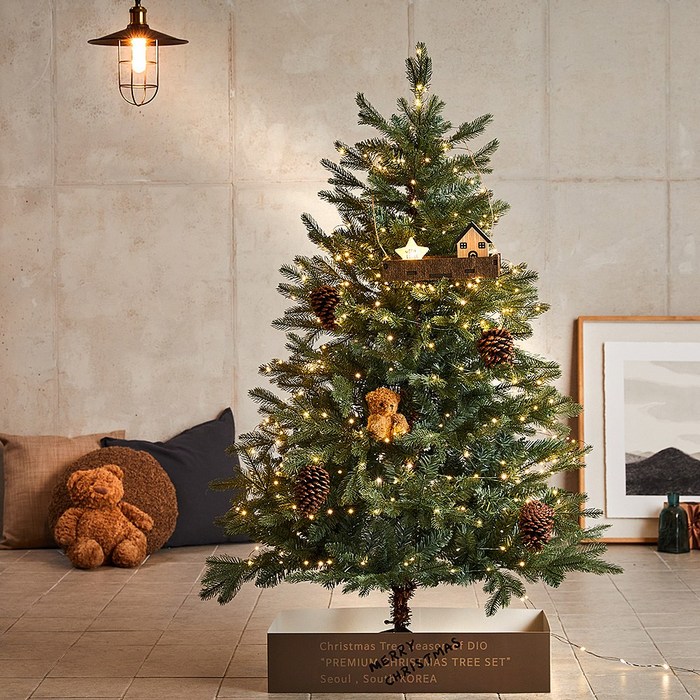 1.3m1.9m 고급형 크리스마스 트리 PE 무장식 지네 전구 장식 테라스 풀세트 보관백 증정, 1.3M 카키그린 테라스 FT1