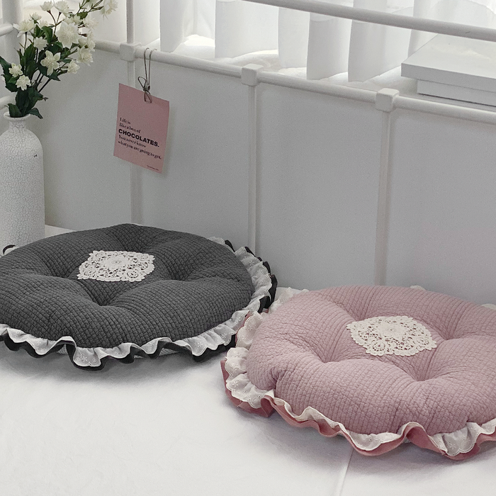 마이룸엔 슈슈 레이스 순면 100수 줄누비 면 좌방석 원형 사각 방석 45cm 60cm