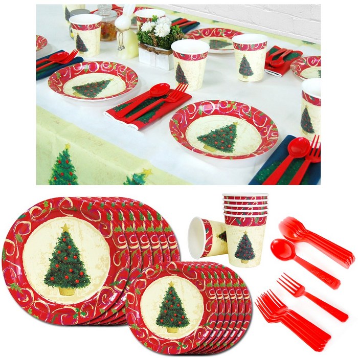 크리스마스 홈파티 장식 풍선 테이블보 접시 종이컵 파티용식기, 크리스마스 홈파티 식기세트일회용 5인기준, 1개