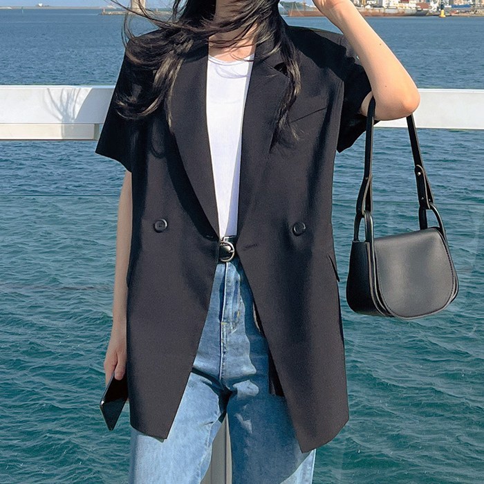 초특가 고퀄리티국내 자체 제작당일 발송 엘린 더블 원버튼 반팔 여름 자켓