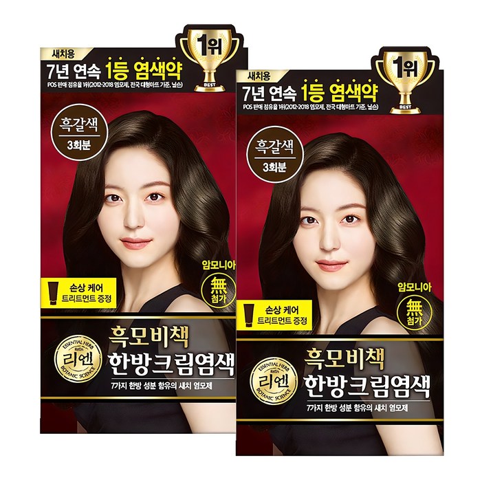 리엔 흑모비책 새치염색 크림, 120g, 흑갈색, 2개