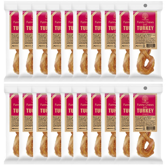 더내추럴 강아지 퍼니츄 간식 스트립 S, 혼합맛칠면조닭고기소힘줄, 13g, 20개