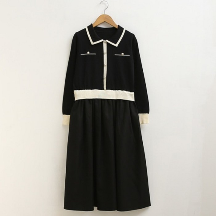 피핀 여성용 배색 진주 니트 롱 원피스 38770