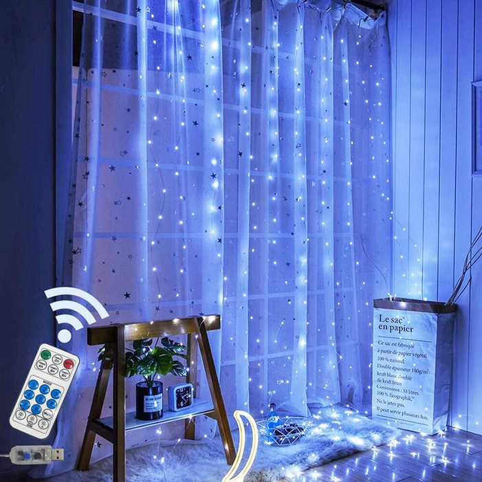 비상 LED 와이어 감성 커튼 줄조명 300구, 주광색, 1개