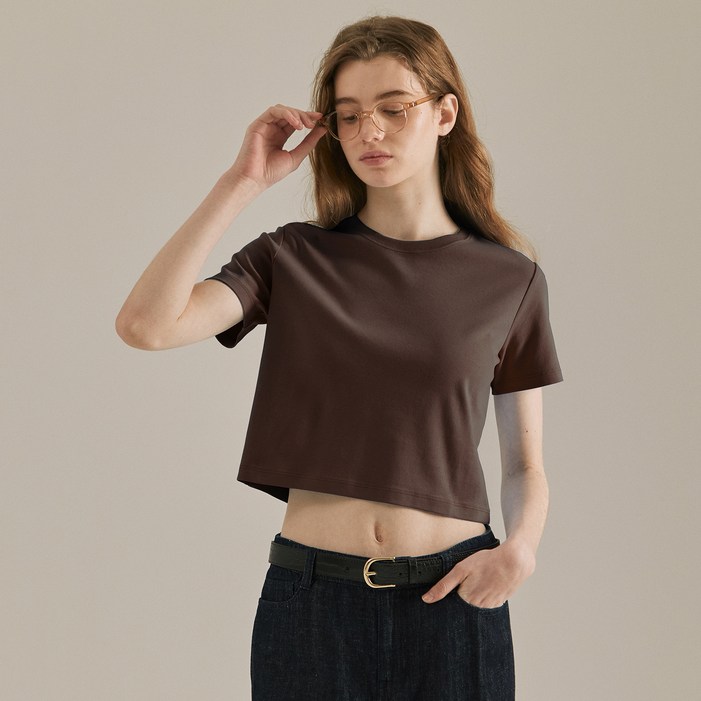 베이직하우스 여성용 라운드 크롭 반팔 티셔츠 LATS0202