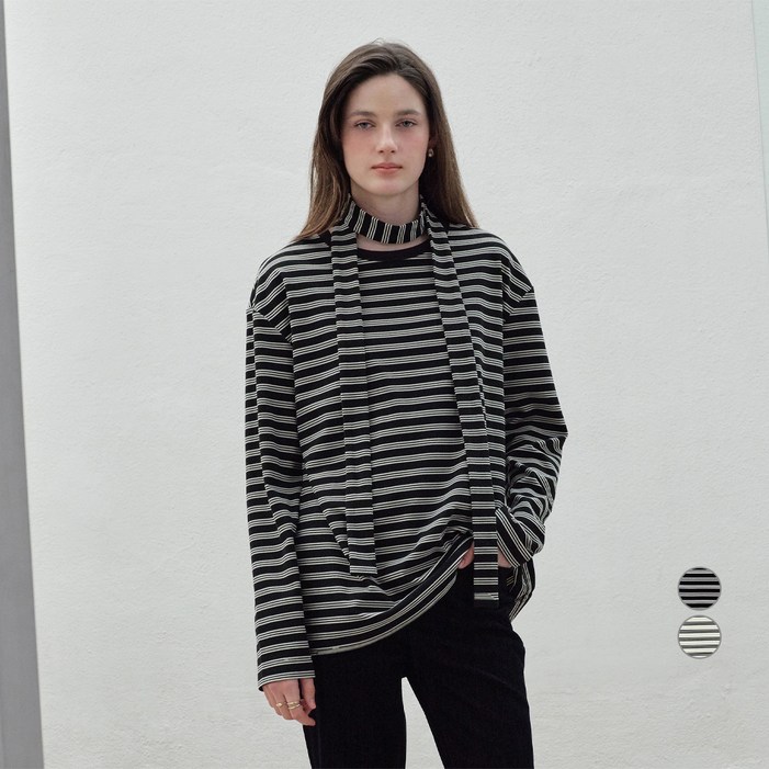 쥬시쥬디 여성용 오버핏 머플러스트라이프티셔츠 JZTS721B