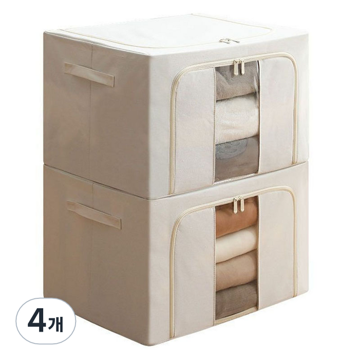 솔브리빙 접이식 옷정리 대용량 리빙박스 100L, 베이지, 4개
