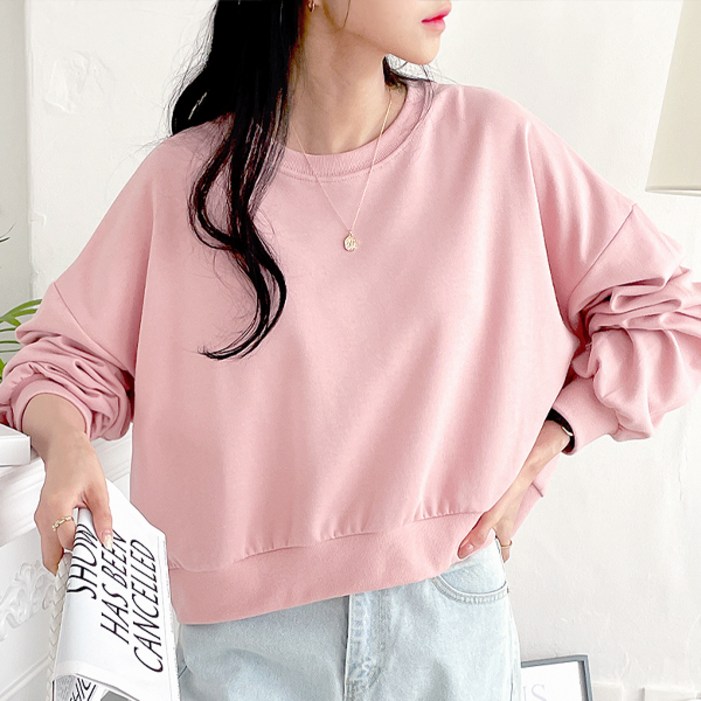 디어로라 여성용 파스텔 세미 크롭 맨투맨 티셔츠