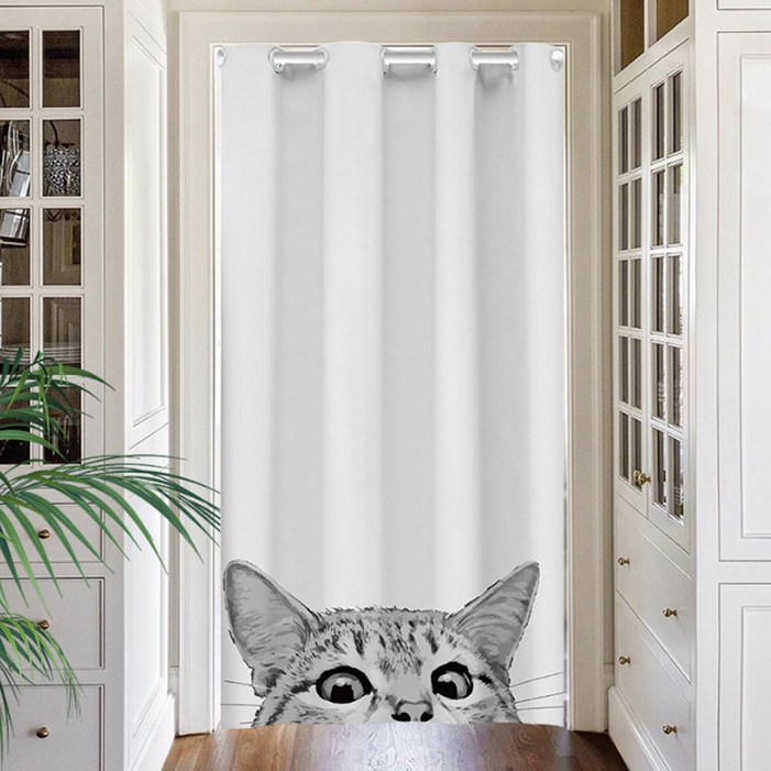 지앤와이 흑백 고양이 롱 도어 가리개 커튼