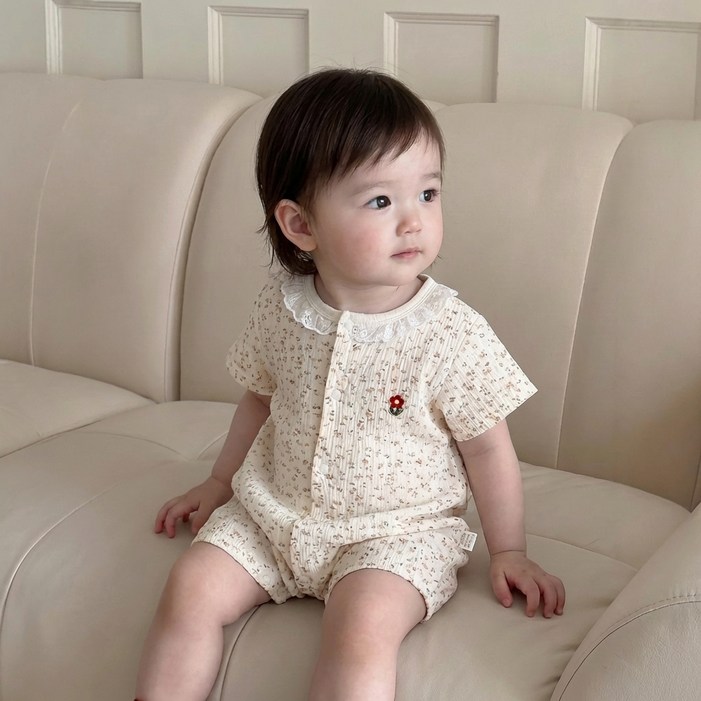 베베니즈 신생아용 엠보패턴 거즈 반팔우주복