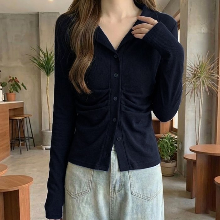 소니오 여성용 오픈카라 긴팔 가디건