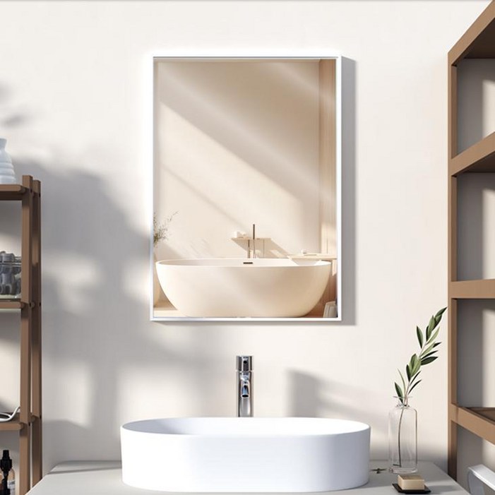 뷰티피크 사각형 화장대 강화안전유리 욕실 거울 510 x 760 mm, 화이트