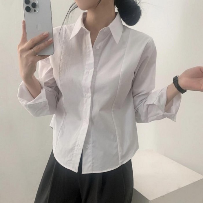 아이엠몽 여성용 바니엘 베이직 슬림 긴팔 카라 셔츠