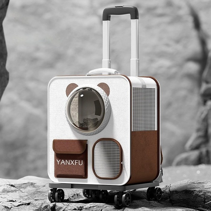 BYOU 5륜 반려견 캐리어 4in1 멀티 접이식 고양이 강아지 겸용 여행 가방, 1개, 밀크브라운