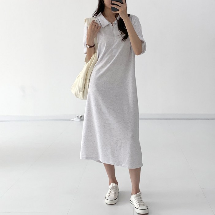 블레스유 여성 반팔 카라 반집업 롱 루즈핏 빅사이즈 원피스 봄 여름 가을 77