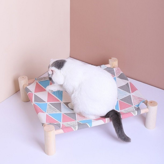 반려동물 고양이 강아지 해먹 침대 원목 이동식 쇼파 의자, 핑크블루