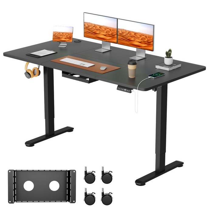 Homall 모션데스크 HE01 전동 높이조절 책상 공부 사무 게임용 조절 스탠드 테이블, 블랙