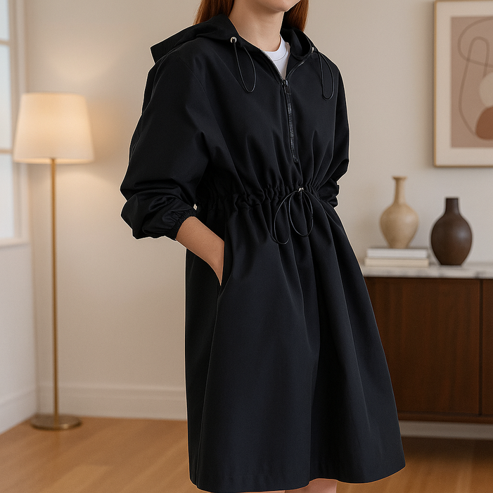 핏예쁨주의 데일리 스트링 후드 롱 아노락 원피스