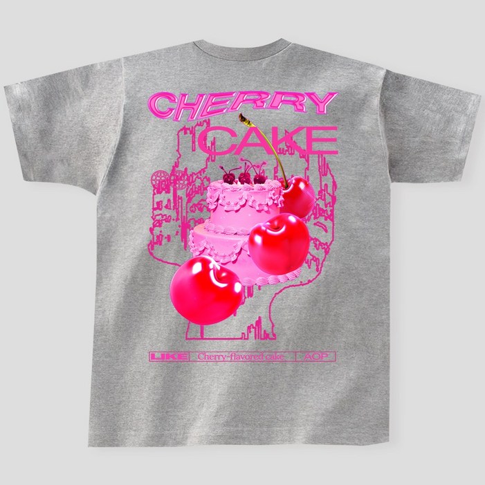남녀공용 체리케이크 Y2K 그래픽 오버핏 반팔 티셔츠
