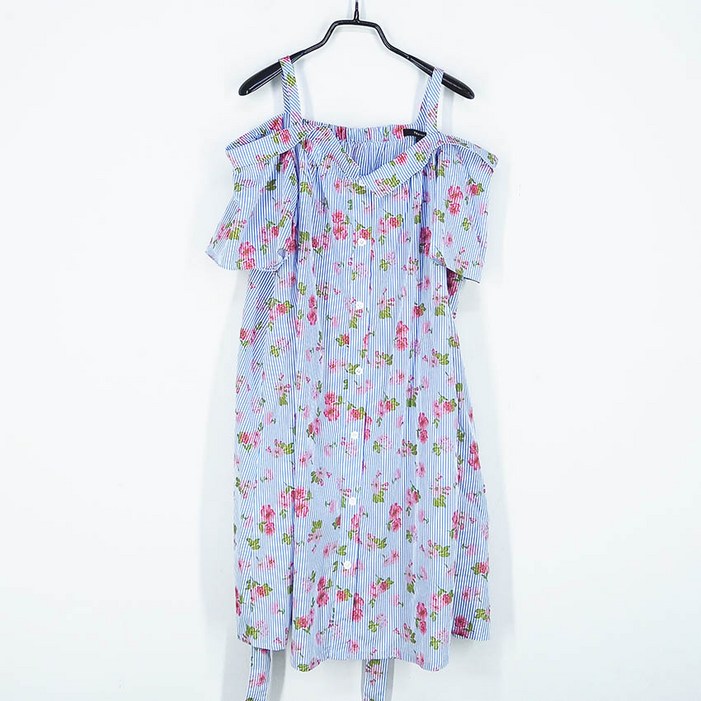 빈티지다온 티렌 여성 뒷밴딩 허리끈 오프숄더 원피스 블루66