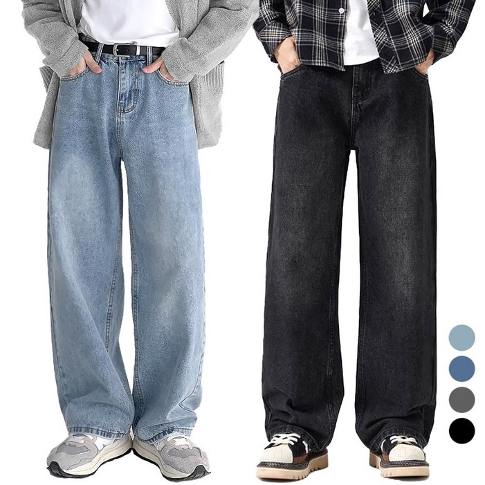맥건 남자 와이드 팬츠 라이크 워싱 밴딩 데님 청바지
