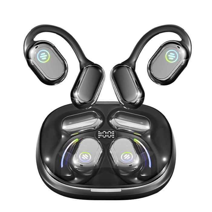 헤몬팜 오픈이어 무선 이어폰 블루투스 이어폰 충전식 골전도 이어폰, 블랙,1개