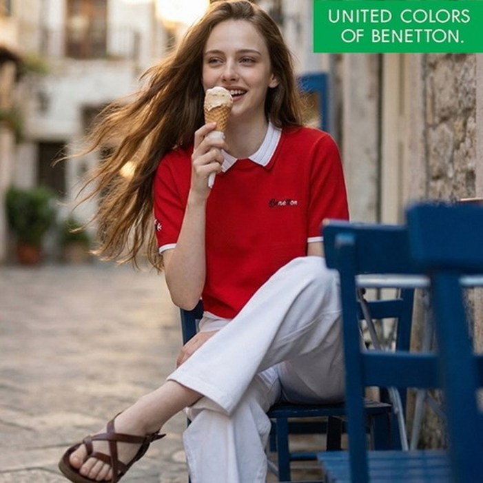 베네통 여성 반팔 카라니트 3종