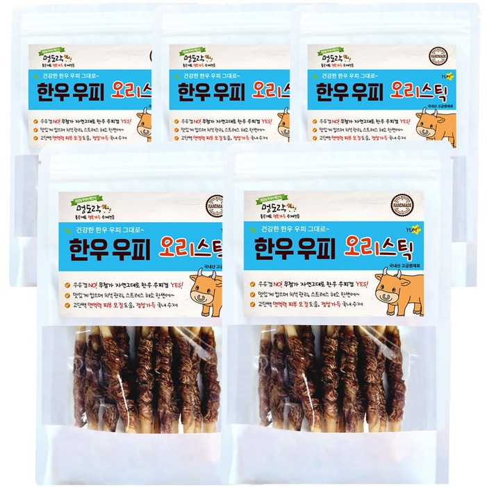 멍도락 한우우피스틱 100 한우껌 오래먹는 강아지껌 국내산 수제간식, 한우우피 오리스틱, 90g, 5개