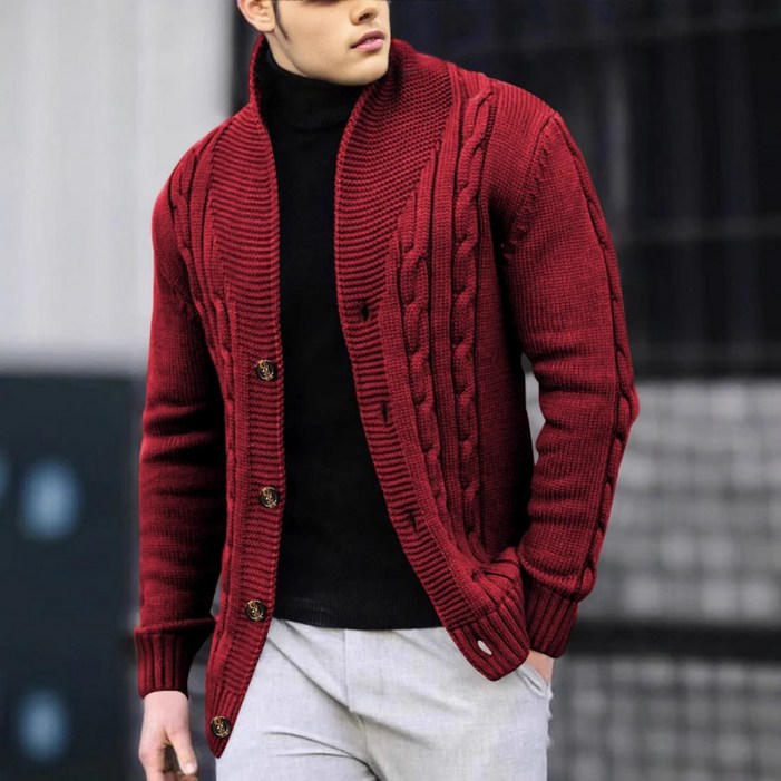 유럽과 미국 남성 캐주얼 스웨터 신상 두꺼운 보온 마크라메 가디건 남성 가을 겨울 니트 스웨터