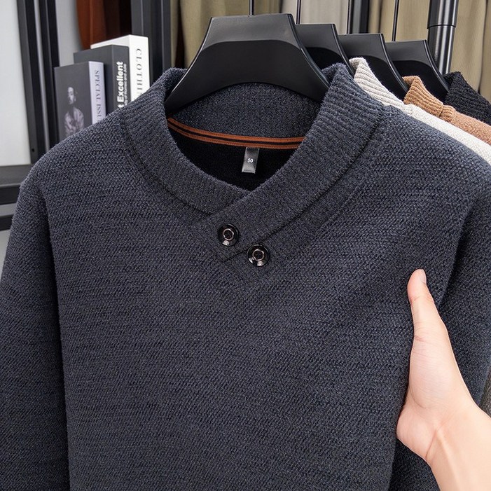 미스터먼쇼 코지라운드 버튼 하프넥 스웨터