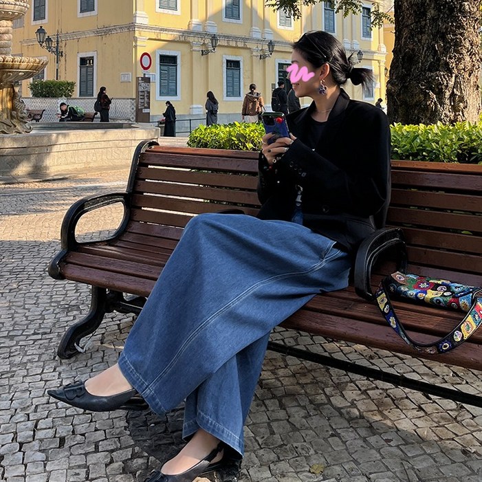 퀸앤조이 제니스 와이드 뒷밴딩 데님 팬츠