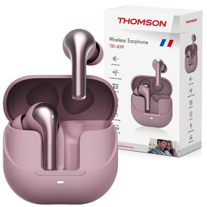 프랑스 톰슨 하이브리드 ANC 38dB 노이즈캔슬링 블루투스 6.0 무선 이어폰, 퍼플