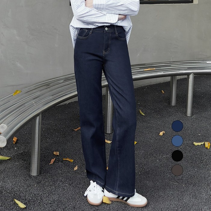 엘블로썸 여성 겨울 기모 히든밴드 스판좋은 와이드 청바지