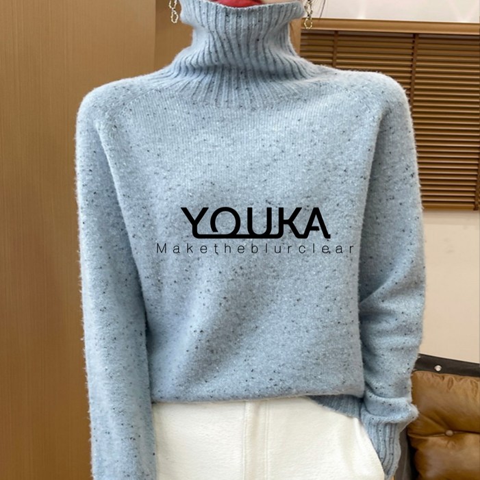 유카 따뜻한 목폴라 100 캐시미어 여성 니트티 긴목티