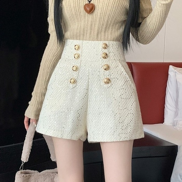 아이엠몽 여성용 미블로 더블 브레스트 반짝이 트위드 숏팬츠